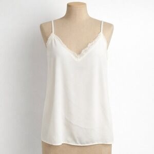 Y2K‎ Lace Fairy Satin Cami Tank Size M White Adjustable Coquette Romantic Dainty